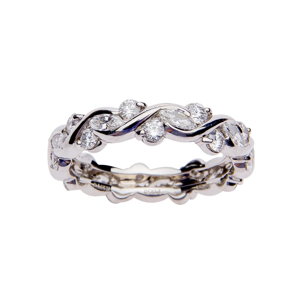 Suwa Platinum Woven Marquise Diamond Band